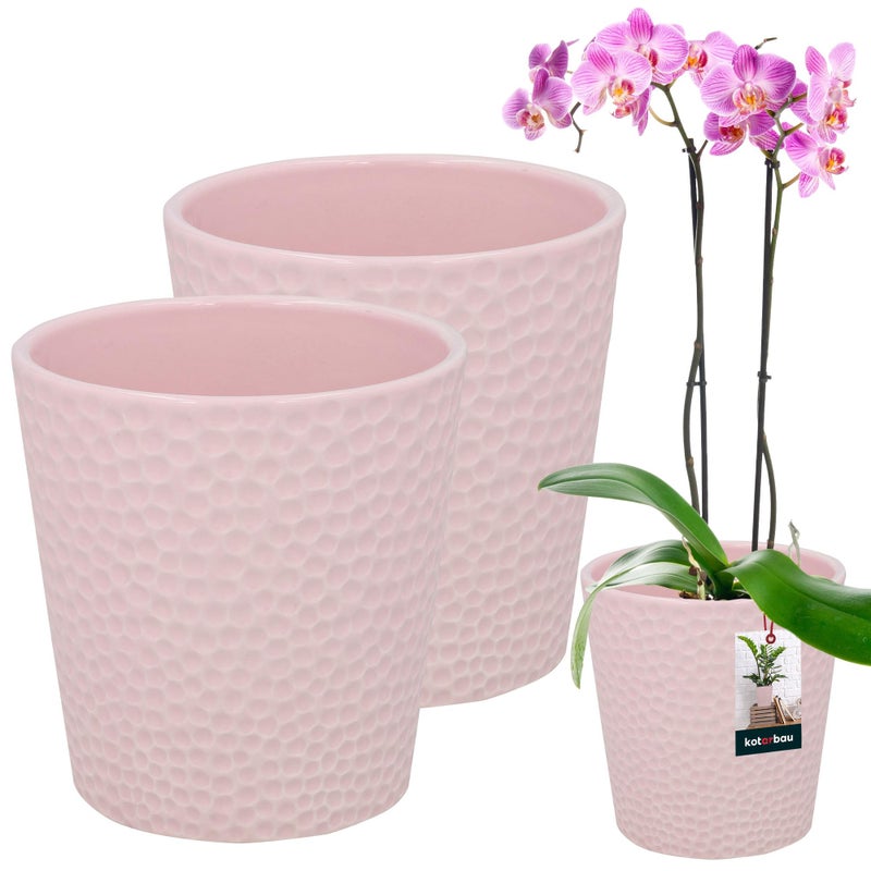Doniczka ceramiczna różowa na kwiaty rośliny storczyki 9,5 cm zestaw 2 szt. - KOTARBAU
