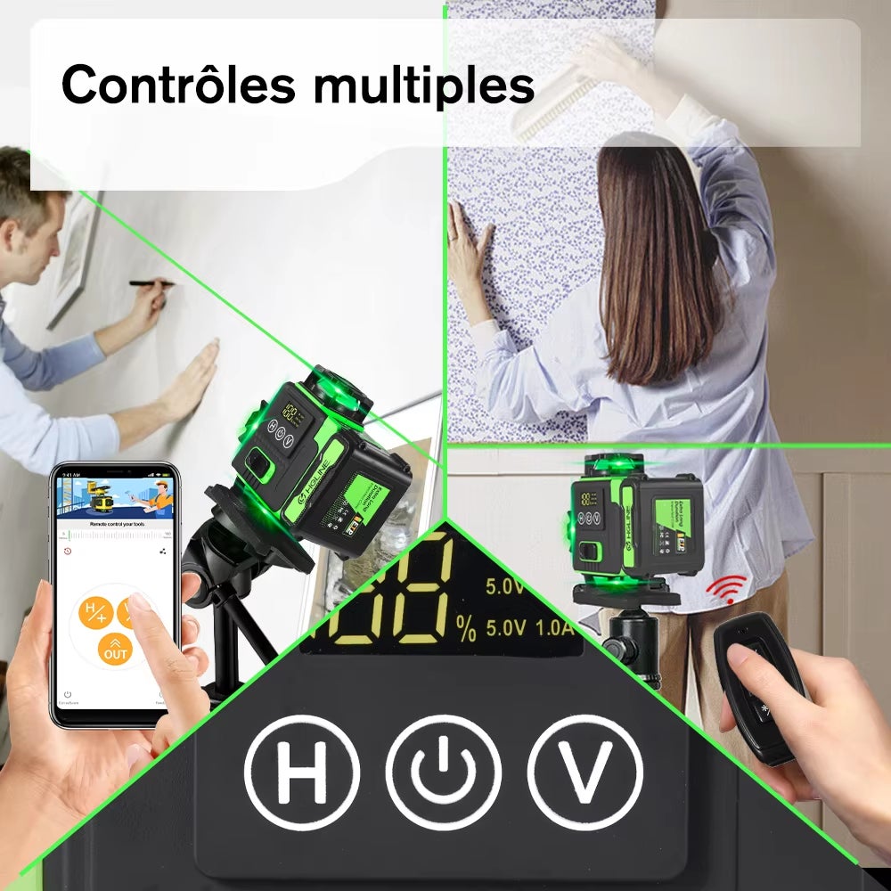 Livella laser 4D a 16 linee, controllabile a distanza tramite applicazione, linea orizzontale verde autolivellante a 360°,fornita con treppiede da 1 m - 5