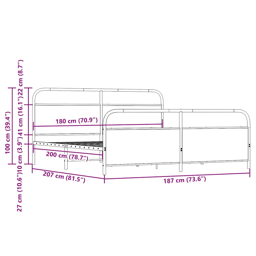 Giroletto senza Materaso in Metallo Rovere Sonoma 180x200 cm vidaXL - 3