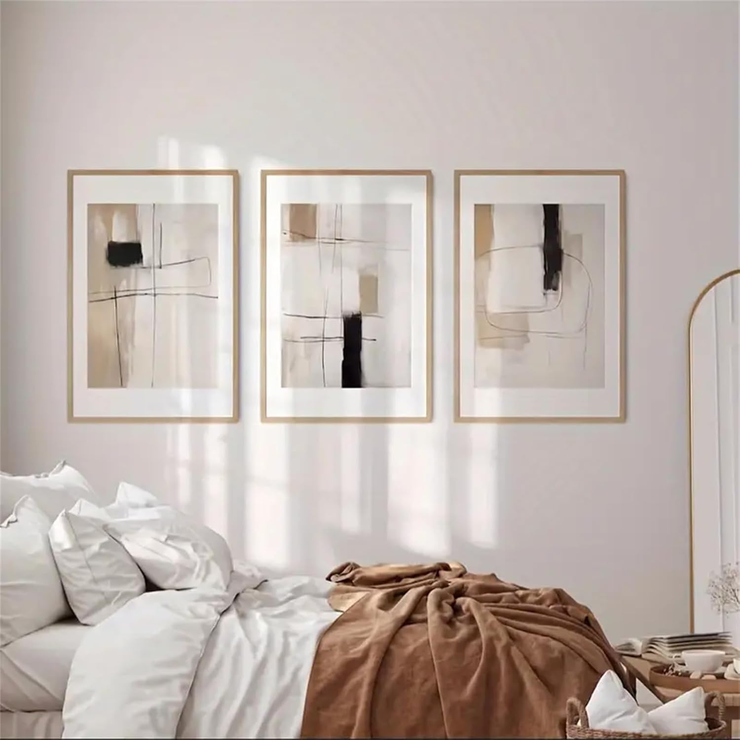 Lot de 3 posters modernes - Art abstrait - Décoration murale - Pour salon, chambre à coucher - Beige - Noir et marron (40 x 50 cm) - 3
