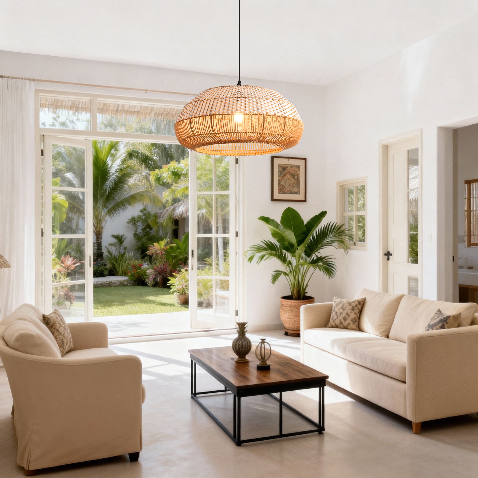 Parrot Uncle lámpara colgante de ratán y bambú Ø48 cm, estilo boho, altura regulable, E27, para salón y dormitorio (sin bombilla) - 3