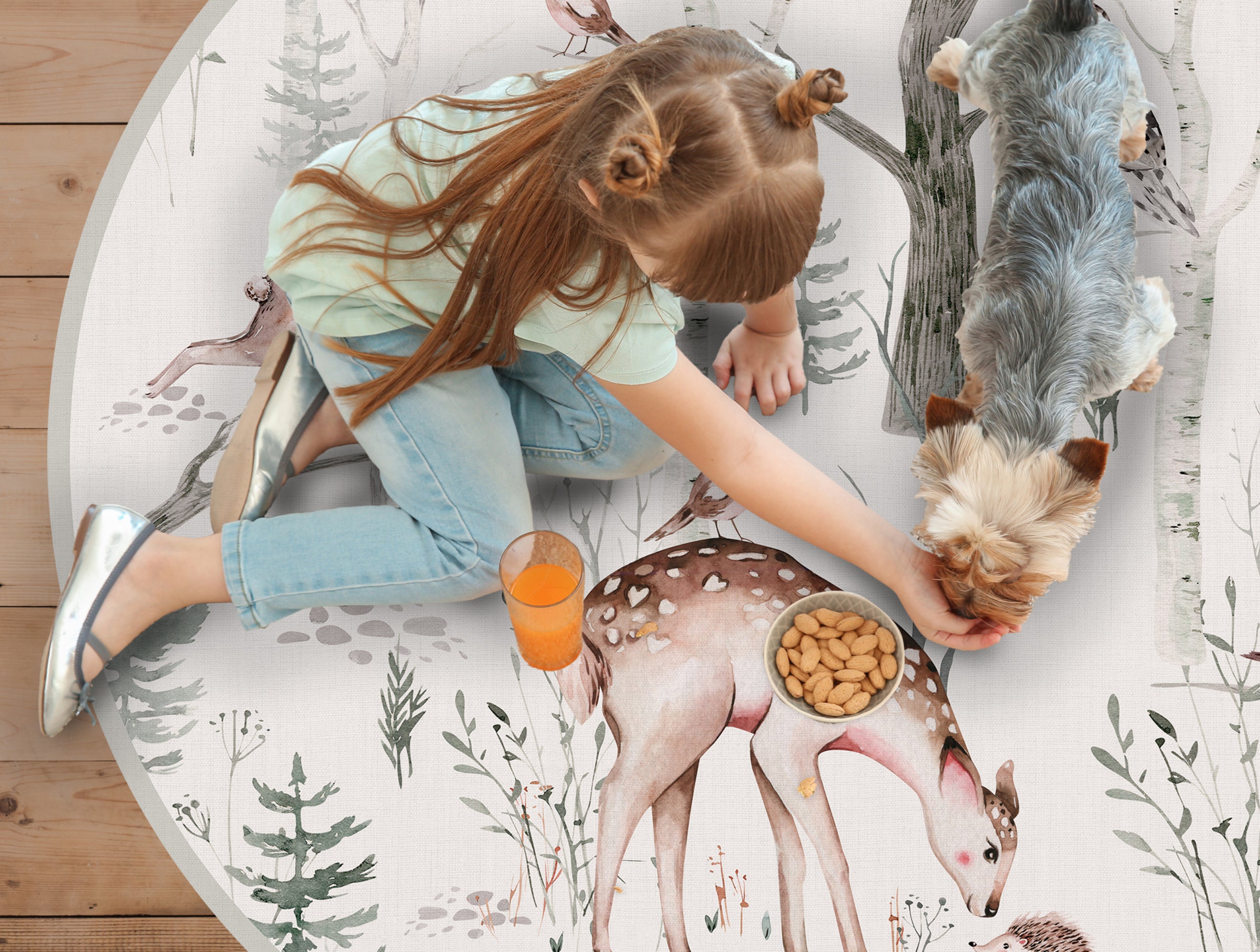 Tapis De Jeu Enfant Motif Voitures & Animaux – Antidérapant, Rond 160 Cm, Vert Beige Bleu Pour Chambre Garçon Ou Fille