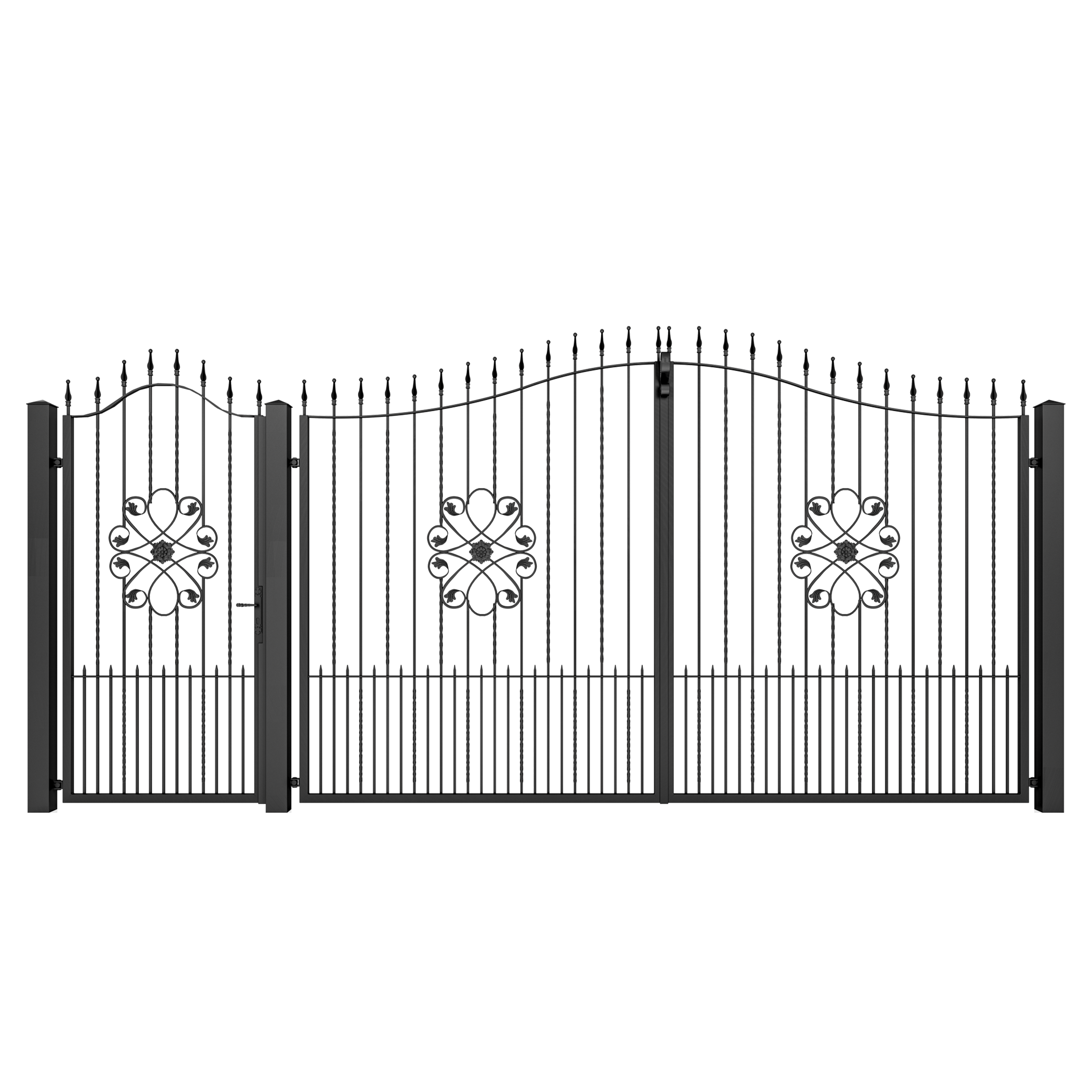 Portail en fer forgé modèle 06 noir 428x180 (L x H) Portail avec jeu d'accessoires inclus Portail pour piétons et voitures - 2