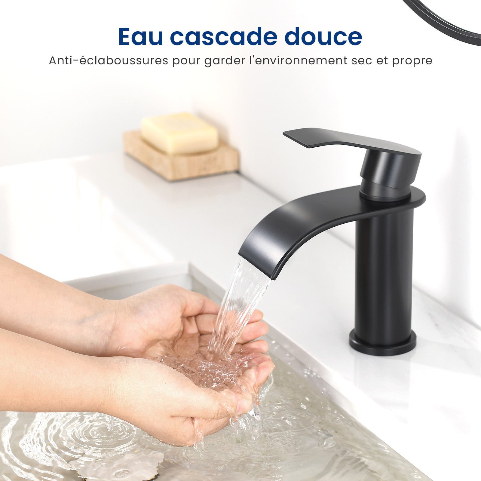 CECIPA MAX Robinet de lavabo en Acier inoxydable Mitigeur de lavabo Noir Mitigeur M Robinet salle de bain en cascade - 6
