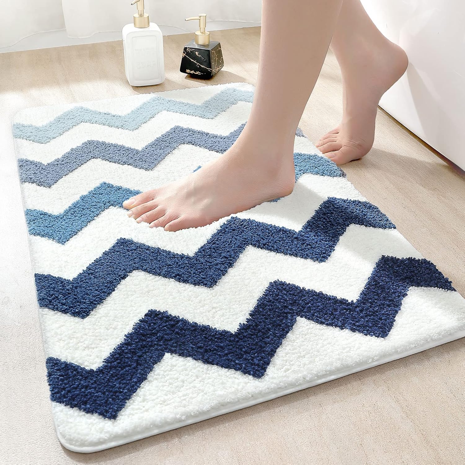 Niebieska, antypoślizgowa mata łazienkowa, miękka mata prysznicowa z mikrofibry, nadająca się do prania w pralce i chłonna, wyjątkowo gruba mata prys
