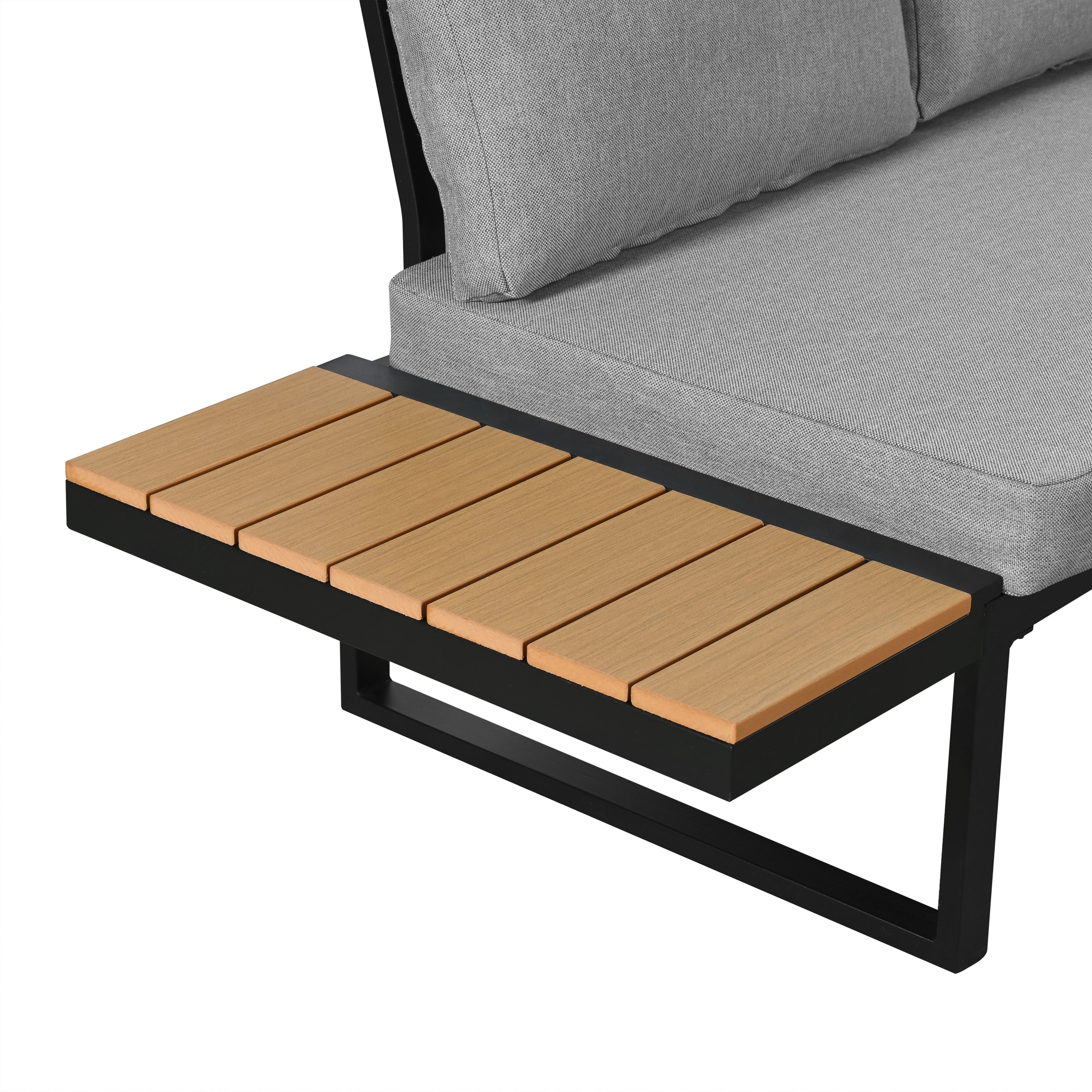 Salon de jardin - ensemble de meubles - 6 places - en acier galvanisé - canapé d'angle - avec table basse - plateau en bois plastique - Gris - 7