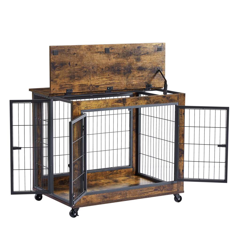 Caixa para Cão Estilo Móvel, Nicho Interior com Dupla Porta, Tampa Abrir e Rodas para Fácil Mobilidade 80x56x69.5cm - 5