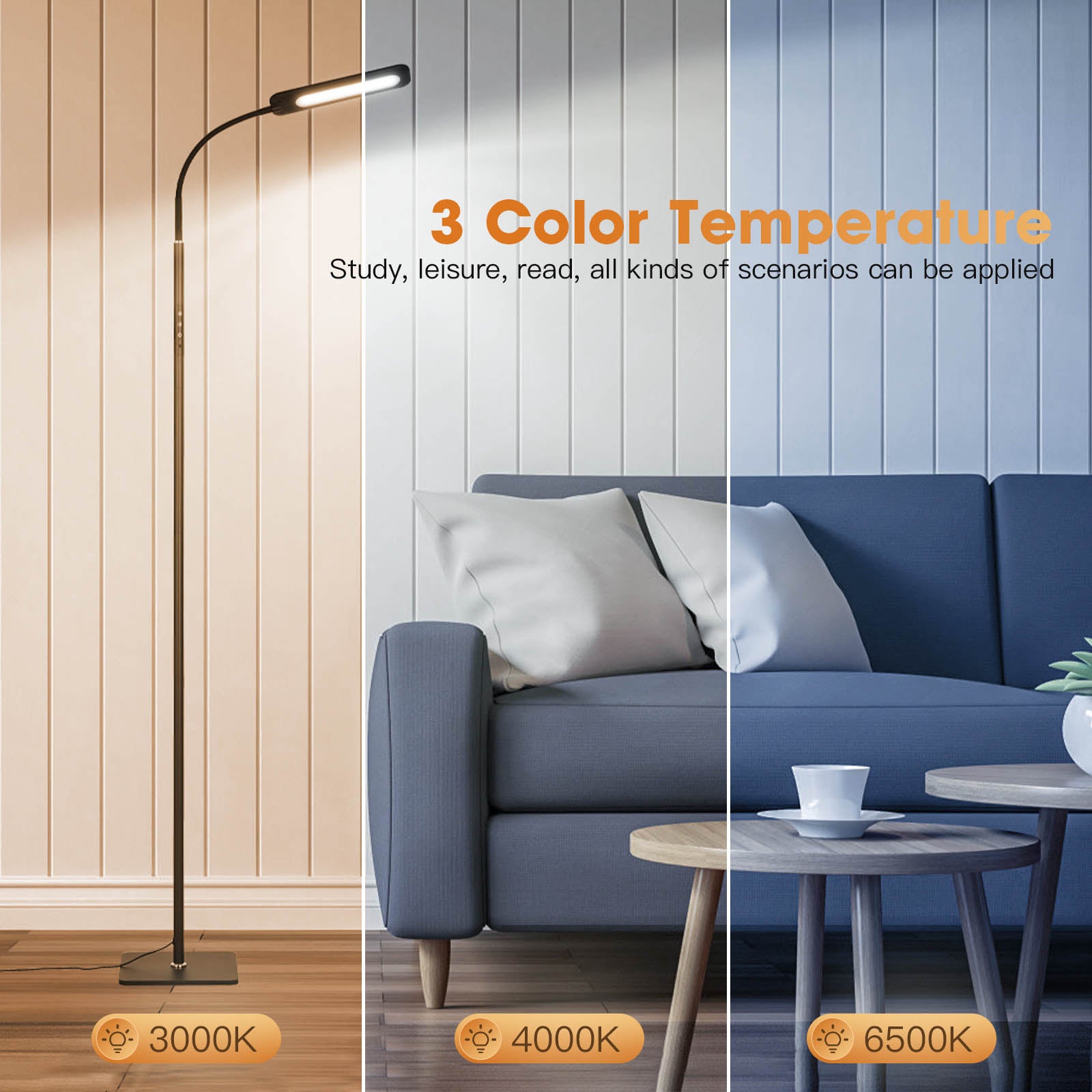 Lampe sur Pied LED 14W avec Télécommande - Col de Cygne Flexible, 3 Températures, Dimmable, pour Salon/Chambre/Bureau - 4