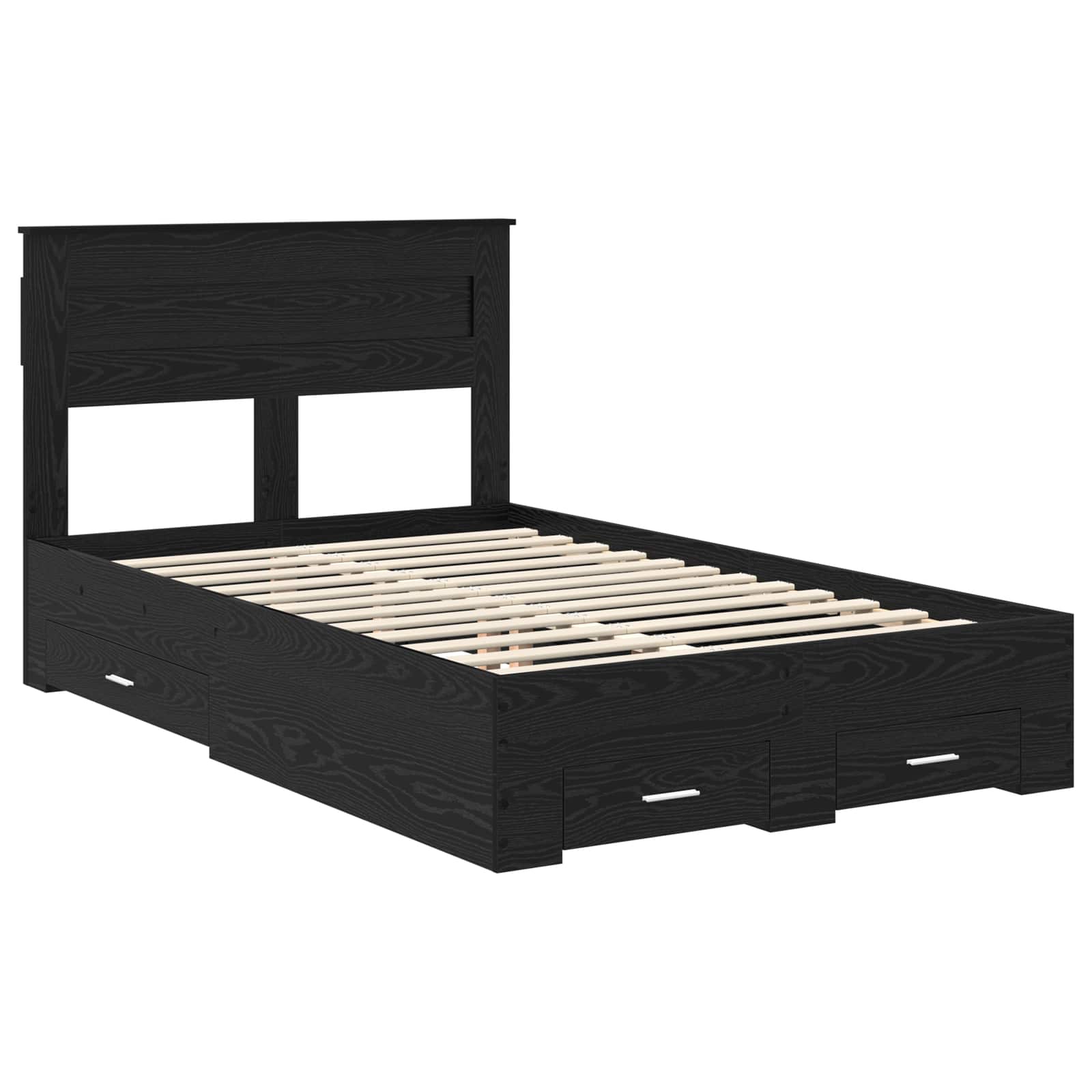 Cadre de lit chêne noir 135 x 190 cm en panneau de bois - 4