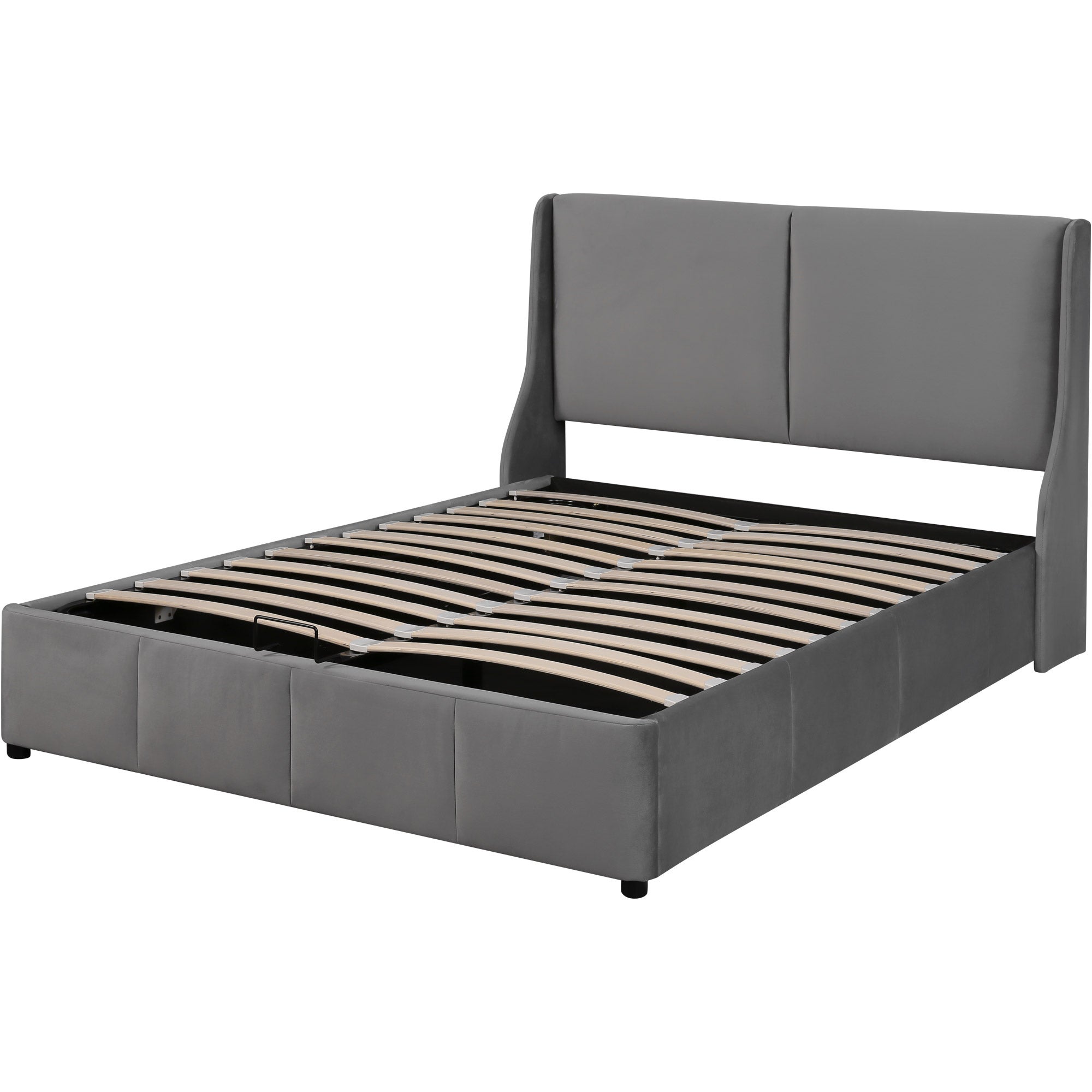 Cama contenedor con cabecero - 140 x 190 cm - terciopelo - estilo contemporáneo - para adultos - gris - 7
