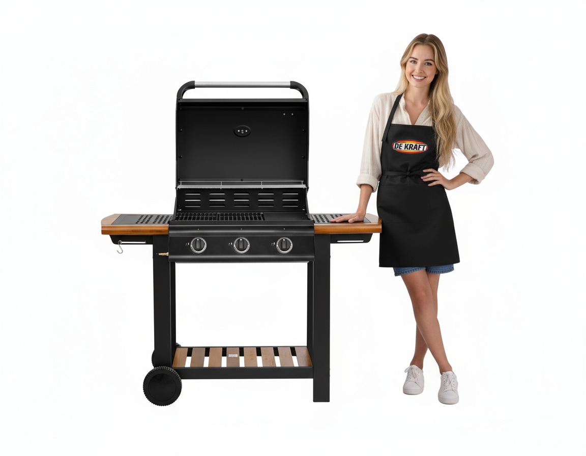 GRILL GAZOWY DEKRAFT 3 PALNIKI RUSZT ŻELIWNY - PŁYTA ŻELIWNA - DREWNO DE-G30D