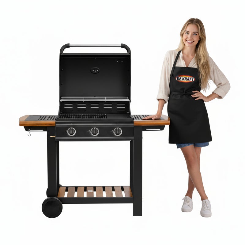 GRILL GAZOWY DEKRAFT 3 PALNIKI RUSZT ŻELIWNY - PŁYTA ŻELIWNA - DREWNO DE-G30D