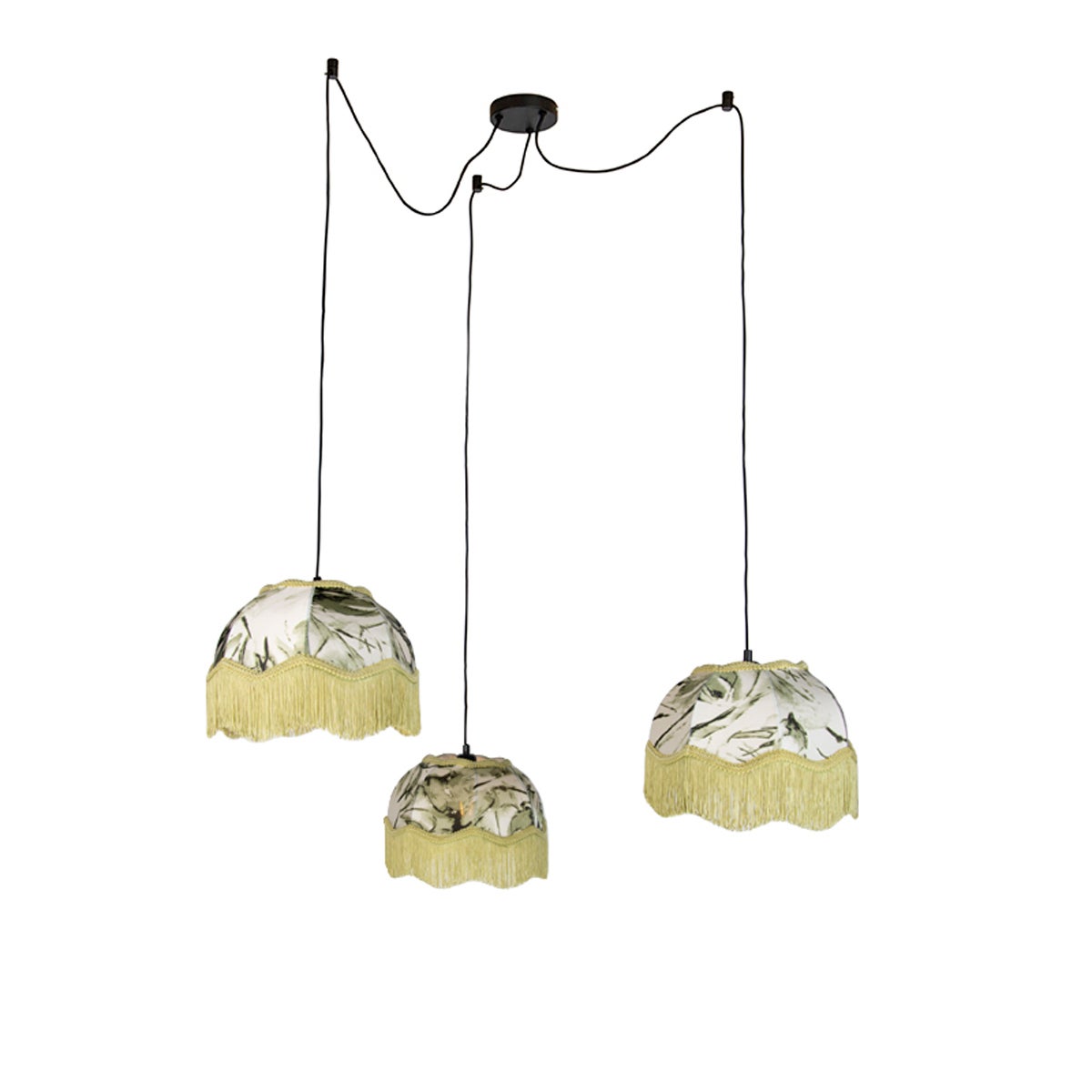 Lampa wisząca czarna z kloszem w liście i białym wnętrzem 31,5 3-źródła światła - Cava