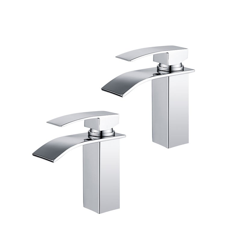 2x Kaskadowe baterie łazienkowe Mosiężna bateria umywalkowa Dwudrożna bateria Chrom Nowoczesny design