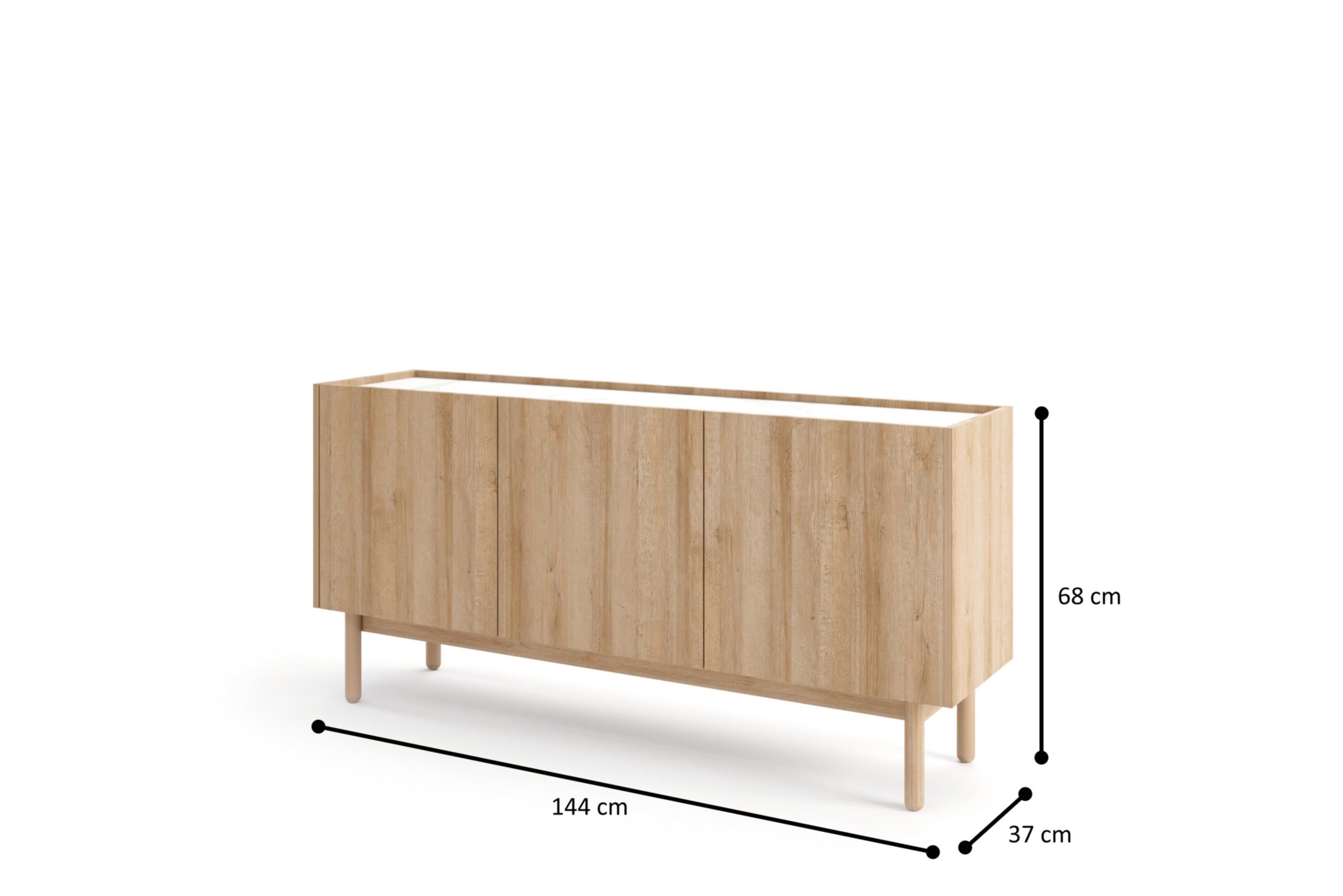 Komoda: 3 drzwi, 6 półek, dąb Riviera, 144 x 68 x 37 cm - 6