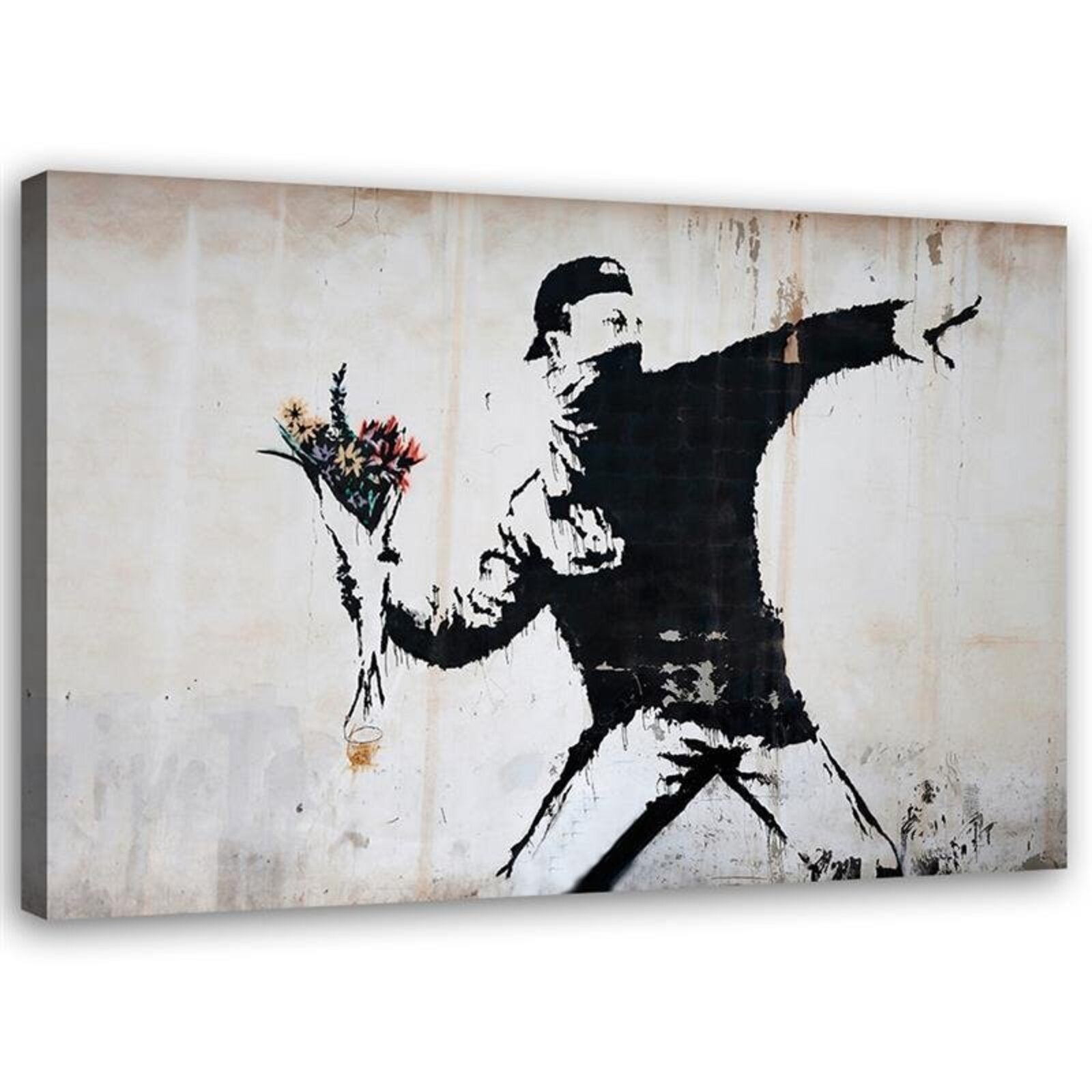 Obraz na płótnie, Banksy Chuligan rzucający bukietem kwiatów 120x80