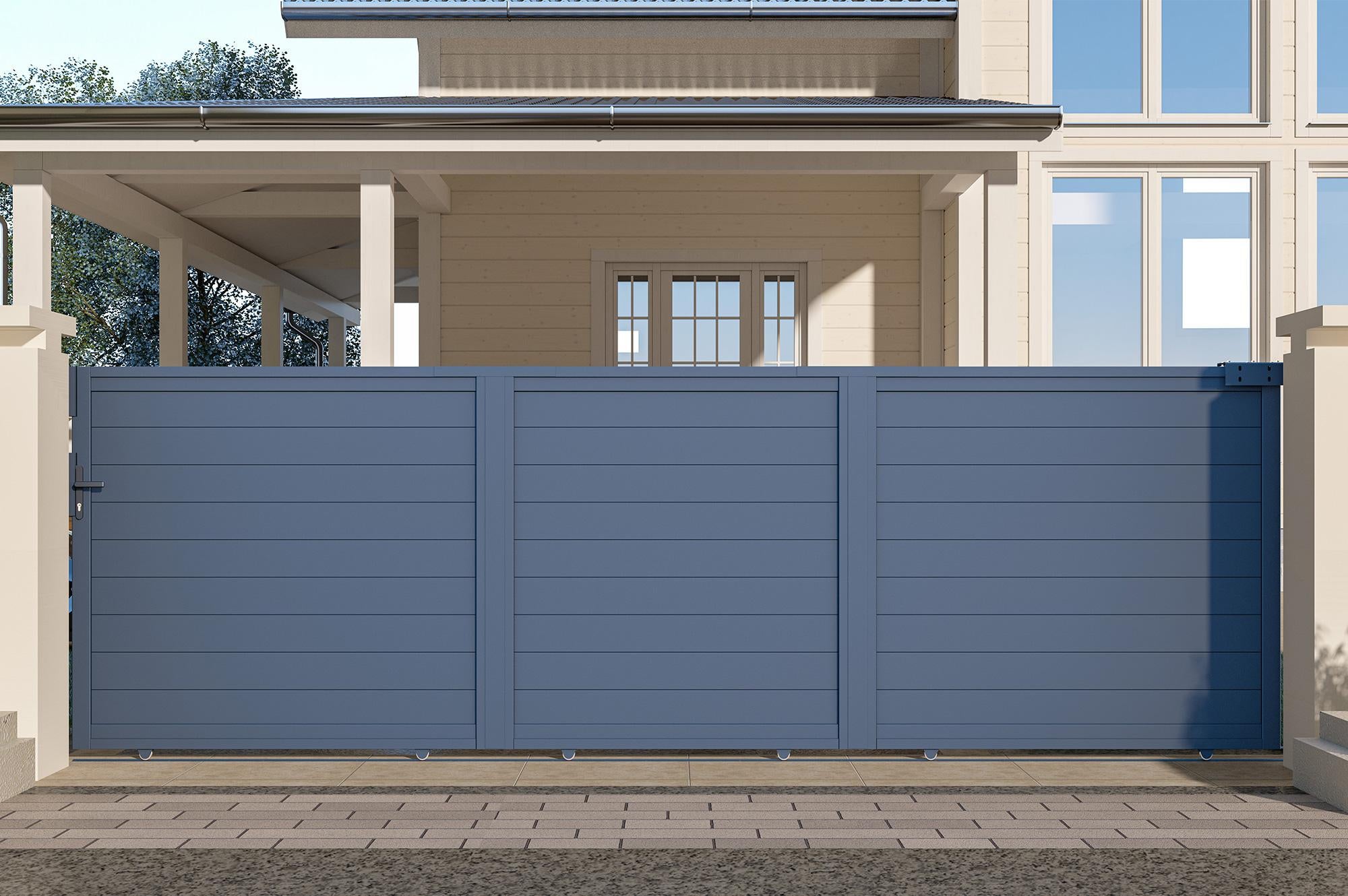 Portail coulissant 4m EIGER H.160cm + Portillon 1m EIGER H.160cm aluminium gris - 7