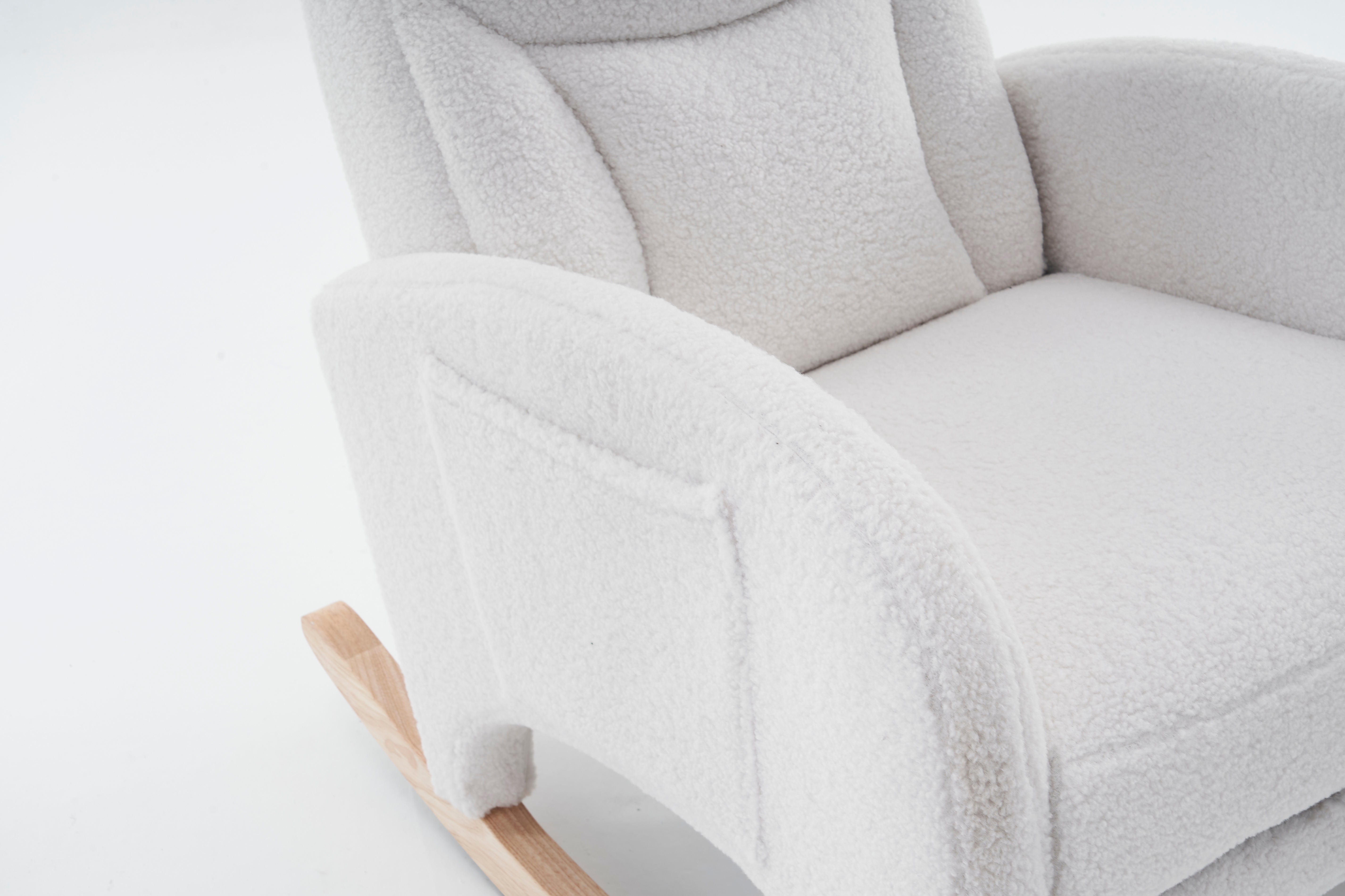 Cadeira de balanço poltrona amamentação 99x96x66 cm, apoio pés dobrável, pés madeira, tecido Teddy Branco - 6