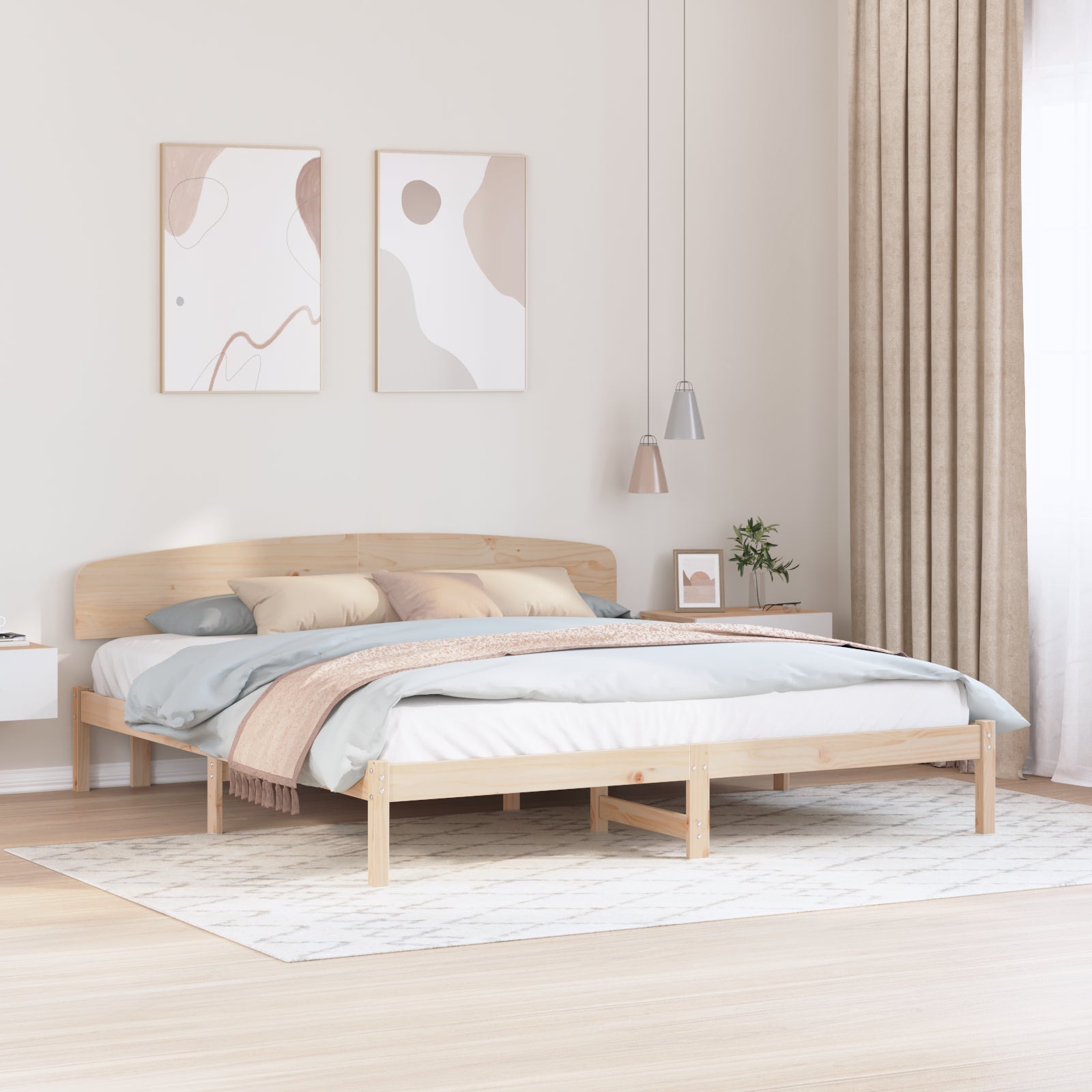 Ramka łóżka Naturalny 200 x 200 cm Lite drewno sosnowe vidaXL