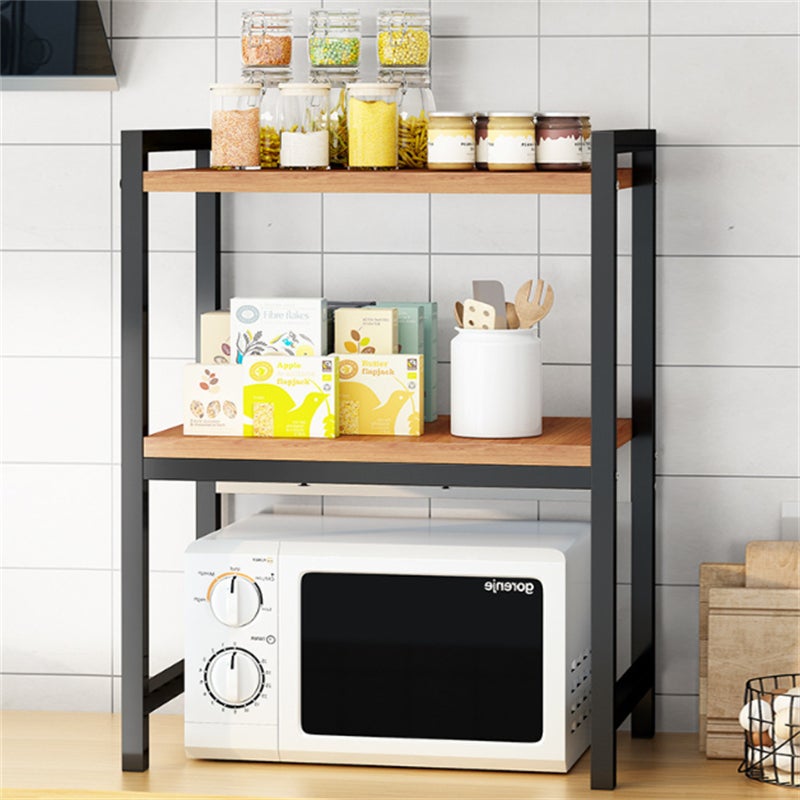 Estante de cocina de 3 niveles - Madera de sauce negro y estructura de metal - Soporte multifunción para microondas - 51 x 34 x 68 cm - 3