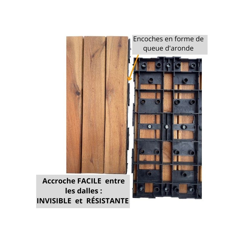 Dalle en bois acacia huilé Snap & Go (lot de 4) - Chêne moyen 30 x 30 cm - 5
