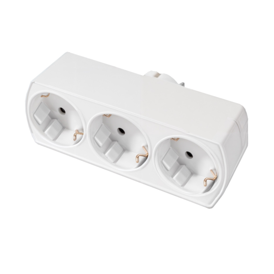 Silver Electronics - Adaptador Schuko 16A 3 tomadas TT Horizontal Frente Horizontal Plástico Branco