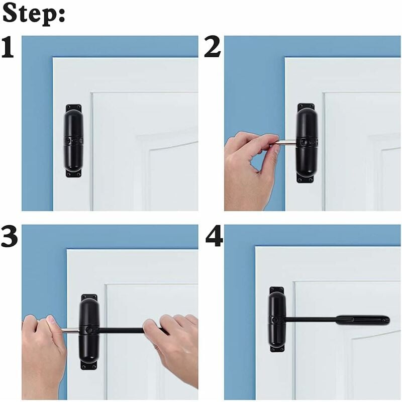 Ferme-porte automatique, ressort de sécurité - Installation facile pour convertir les portes à charnières en portes à fermeture automatique - Noir - 2