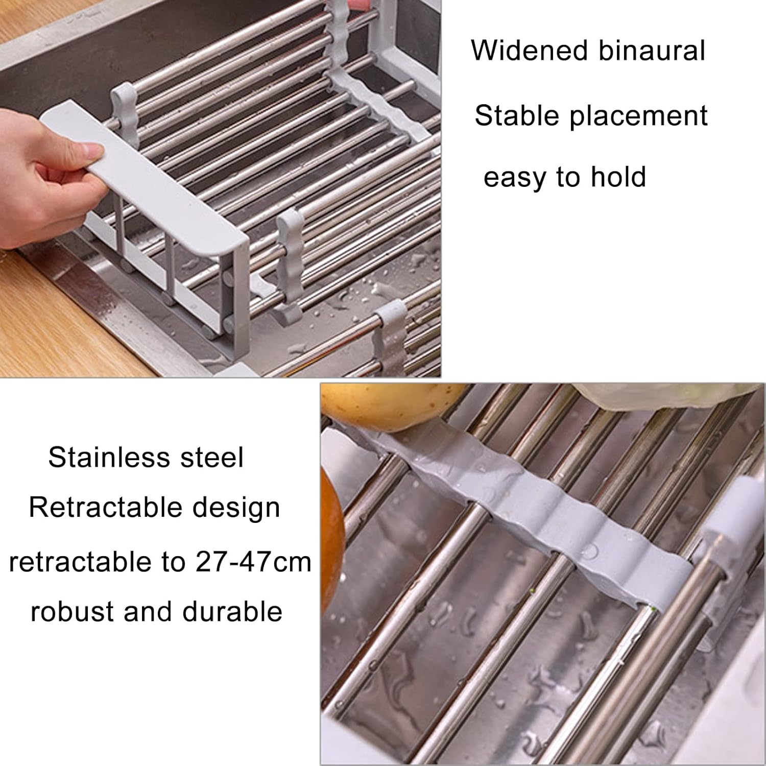 Gris， Égouttoir à Vaisselle Extensible, Organisateur Evier Cuisine, Anti-Rouille pour évier de Cuisine, Rangement Evier Cuisine Support pour Eponge - 5