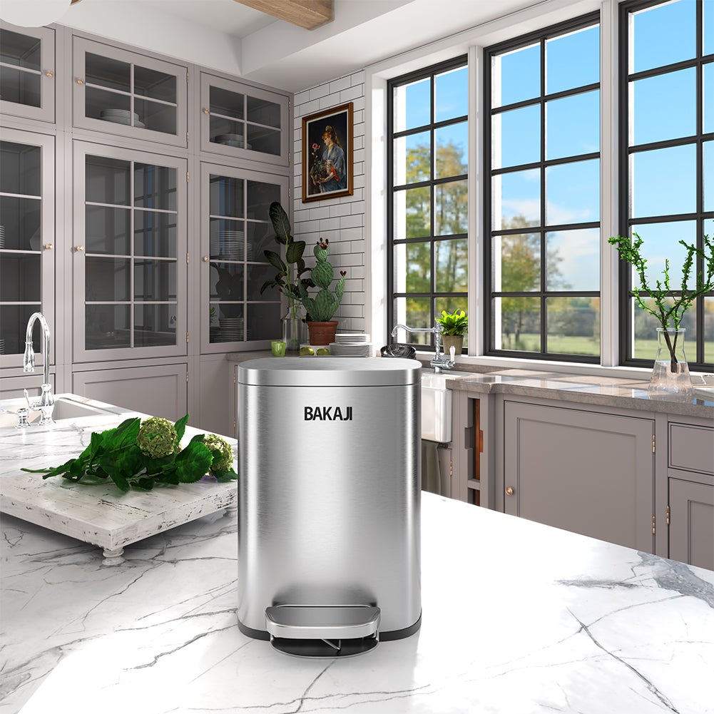 BAKAJI Pattumiera Da Cucina 29 Litri Con Differenziata, Pedale, Ruote 360° E Cassetto A Ribalta – 26x36x76.6 Cm!