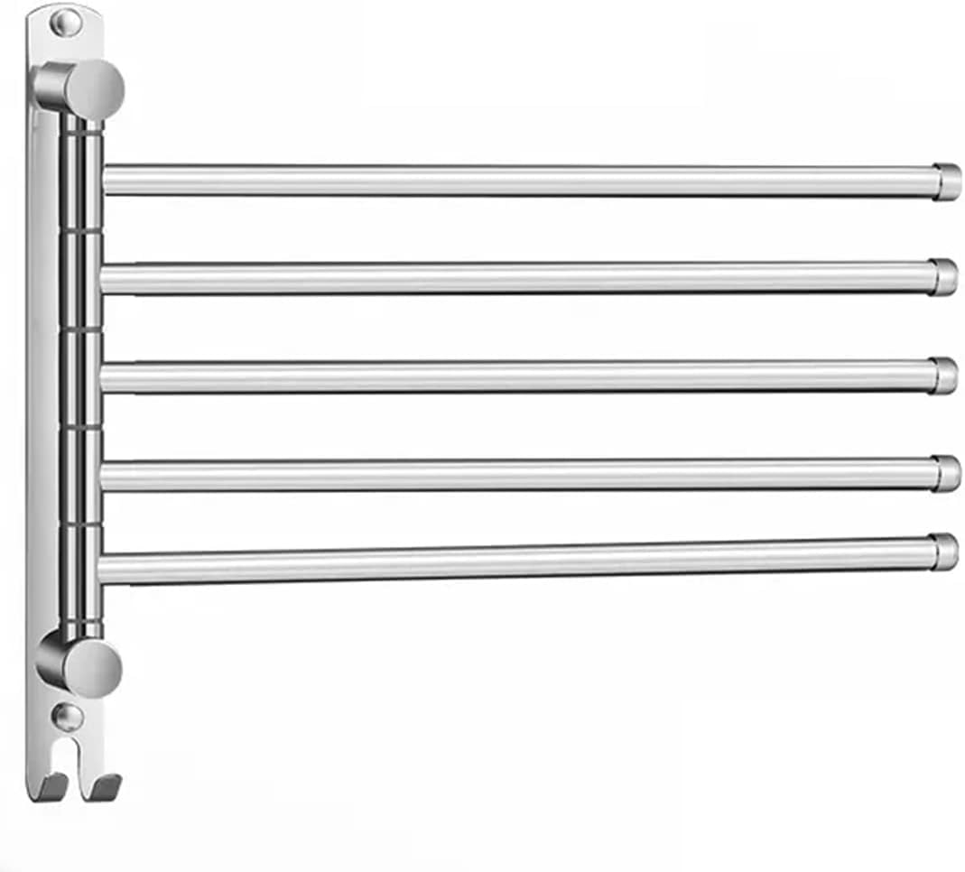 5-ramienny obrotowy wieszak na ręczniki ze stali nierdzewnej do montażu na ścianie z haczykami (srebrny)