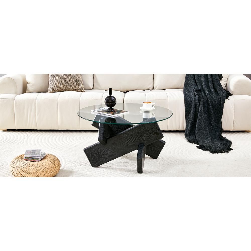 Tavolino Rotondo MDF e Vetro Temperato Multicolore 79cm, Gambe Legno Nero, Superficie Vetro 0,8cm, Design Elegante e Moderno - 9