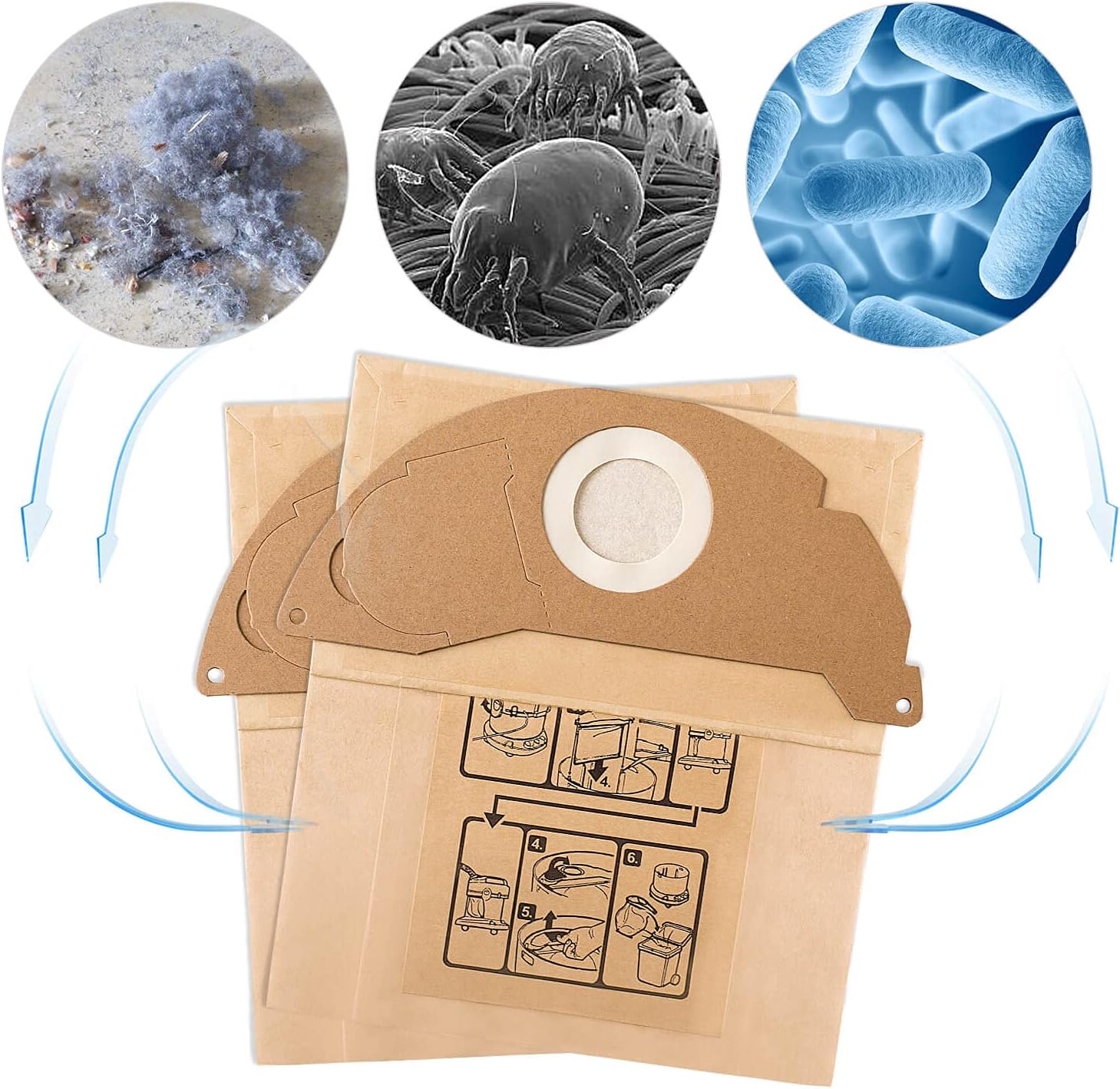 10 Sacs Filtre Remplacement pour Aspirateur Karcher WD2 MV2 6.904-322.0 WD2250 A2004 A2054 - 5