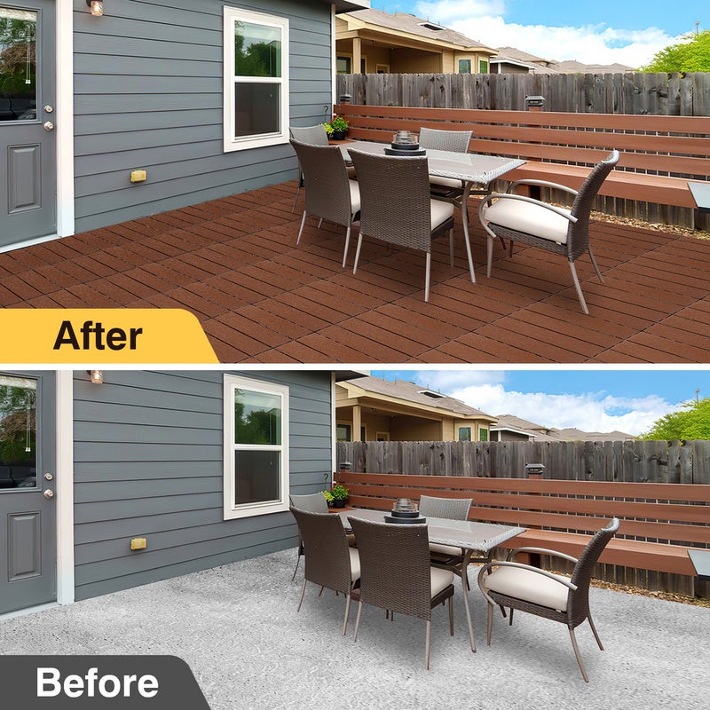 Lot de 110 dalles de terrasse 30x30cm sol en plastique avec système d'encliquetage Pose Rapide Idéal Jardin, Balcon Brun (110 pcs/10 m²) - 8