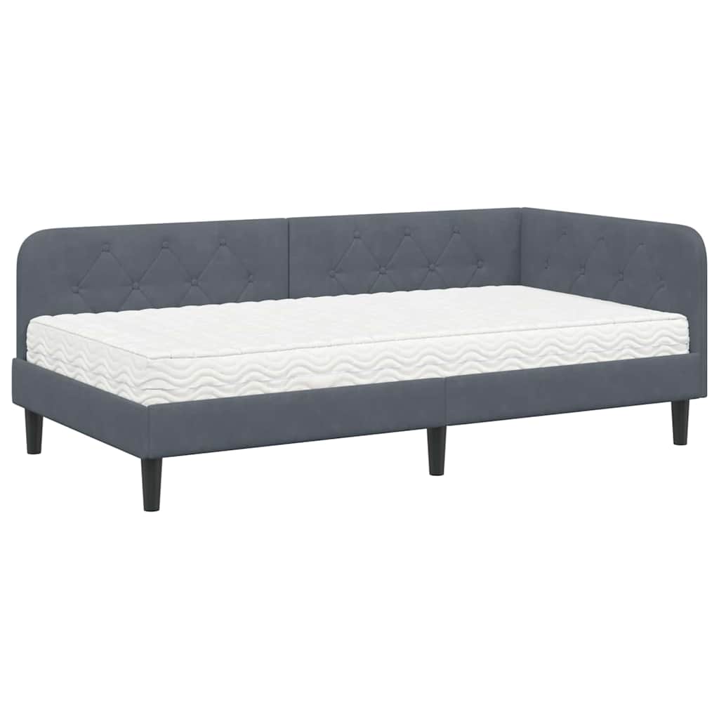 Cadre de lit d'angle en velours gris foncé pour la chambre, 90 × 200 cm - 2