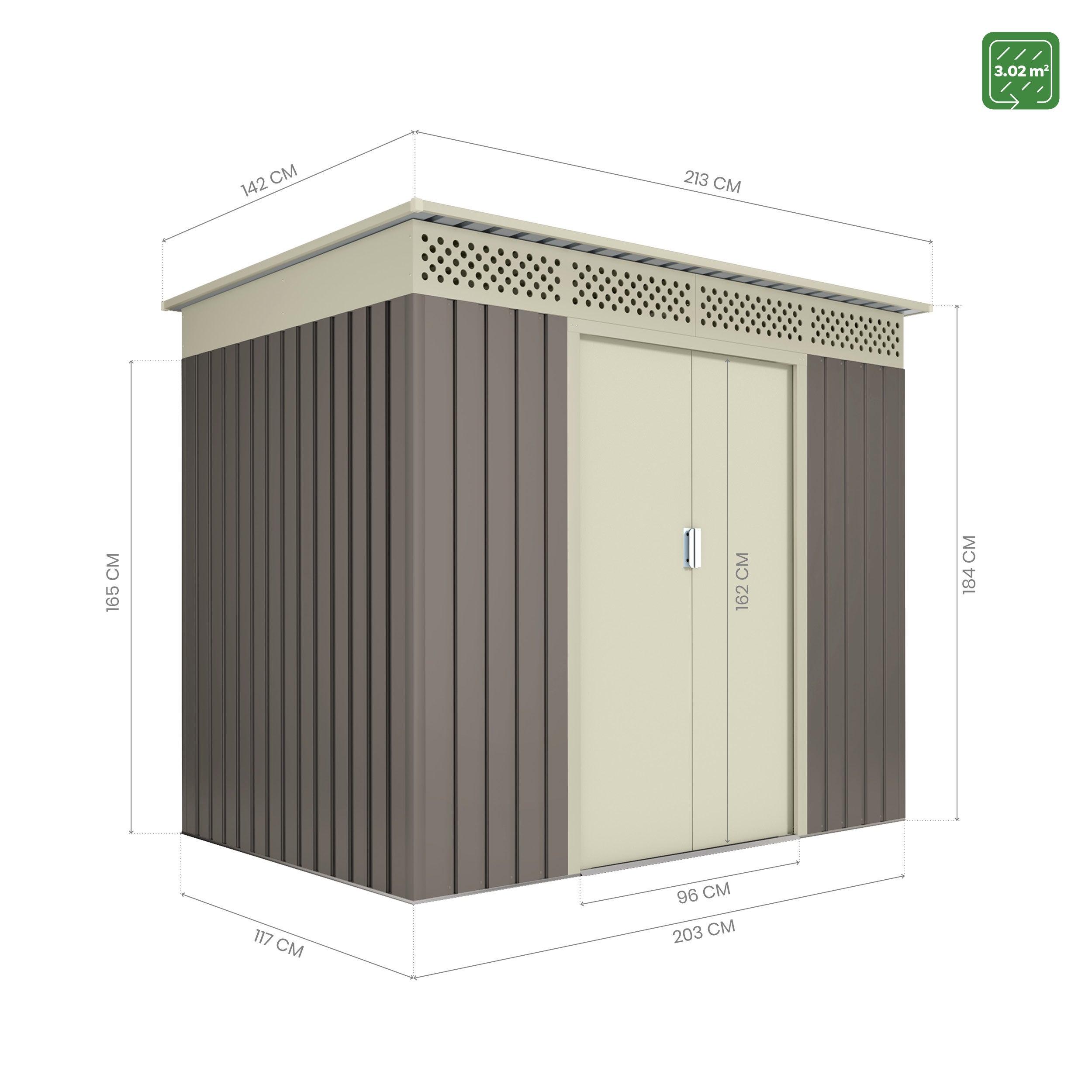 Abri de Jardin en Métal Nykop 3.02m2 - Garantie 10 Ans - 213x142x184cm. Remise Métal - 4