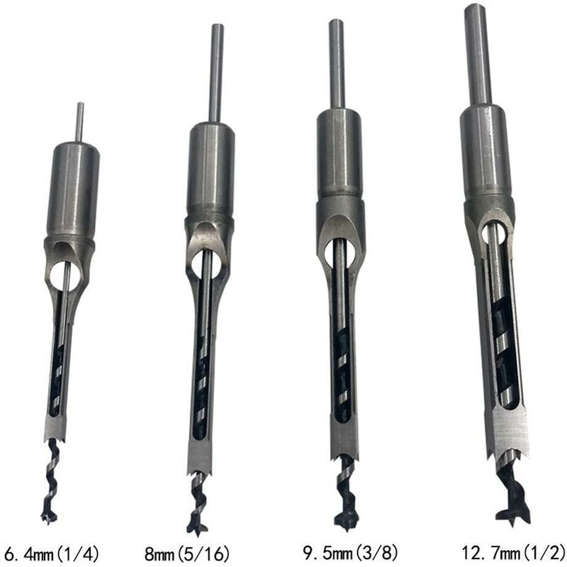 Jeu de forets à trous carrés de 4 pièces, forets à bois à trous carrés, ciseau à mortaise de perçage de trous carrés - 3