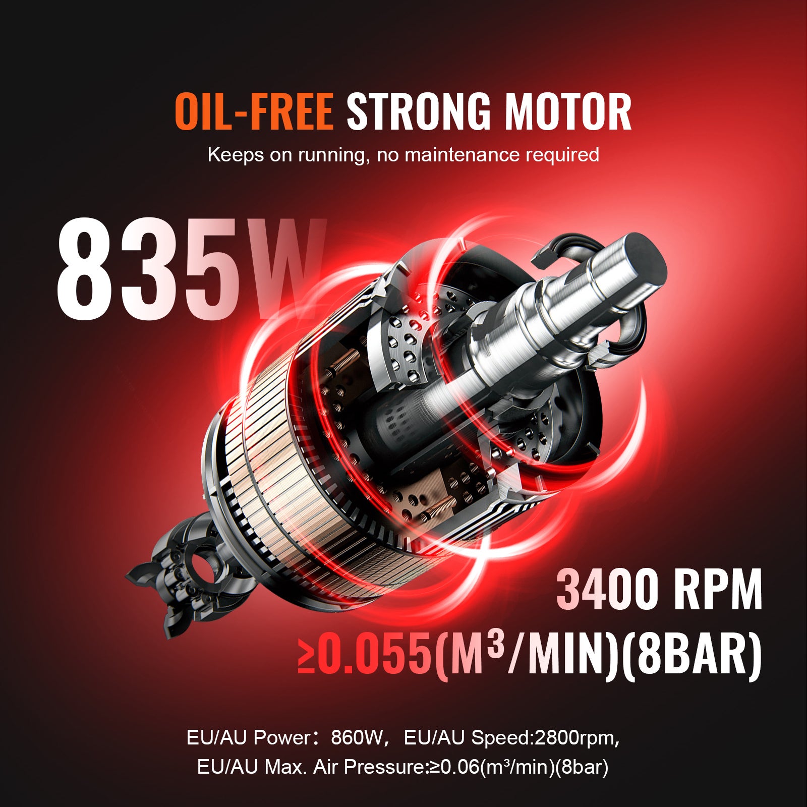 Compresseur d'air SucceBuy 2 gallons,sans huile 1HP,2,5 CFM à 8 Bar,pression max 120 PSI,ultra silencieux 81 dB,portable - 4