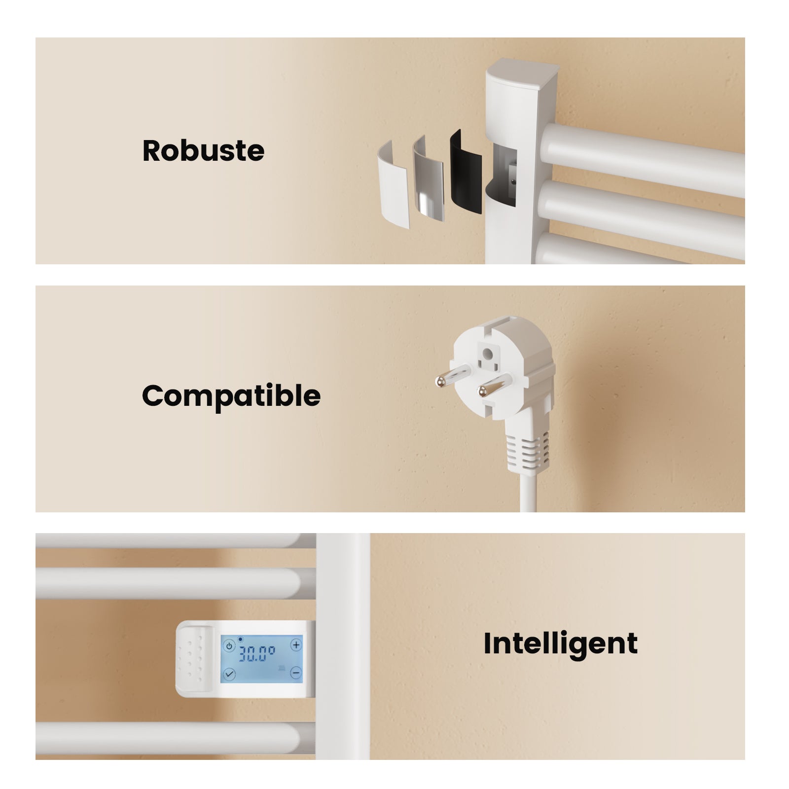 EMKE Sèche-Serviettes Électrique 960 x 540 mm, Porte-serviettes de salle de bain électrique avec interrupteur tactile et minuterie, Blanc, 500W - 2