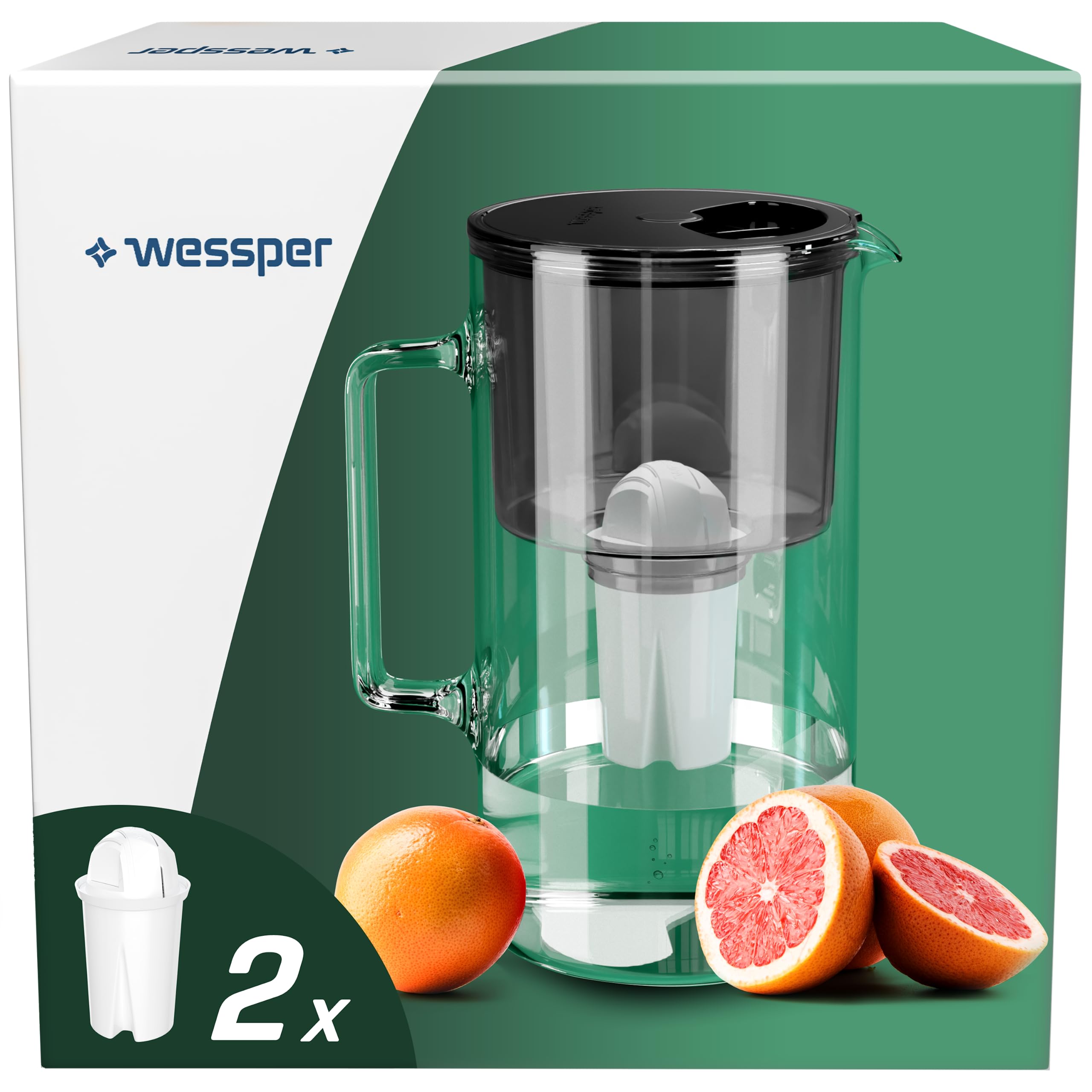 Wessper Caraffa Filtrante In Vetro Da 2 Litri, Senza - Foto 2