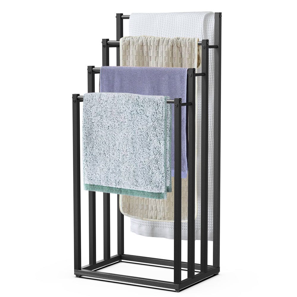Porte-serviettes sur pied,4 barres,49x5,5x167,5cm,bois noir/naturel | Leroy Merlin Porte-serviettes sur pied,4 barres,49x5,5x167,5cm,bois noir/naturel | Leroy Merlin