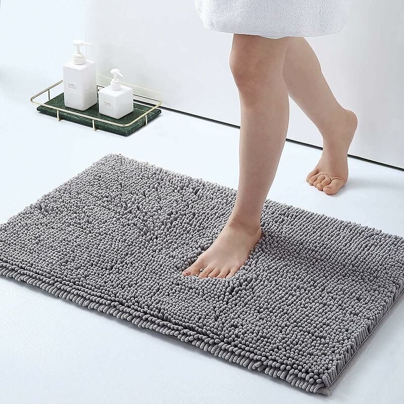 Tapis De Bain Antidérapant Microfibre 40x60 Cm - Gris - Lot Avec Tapis De Douche