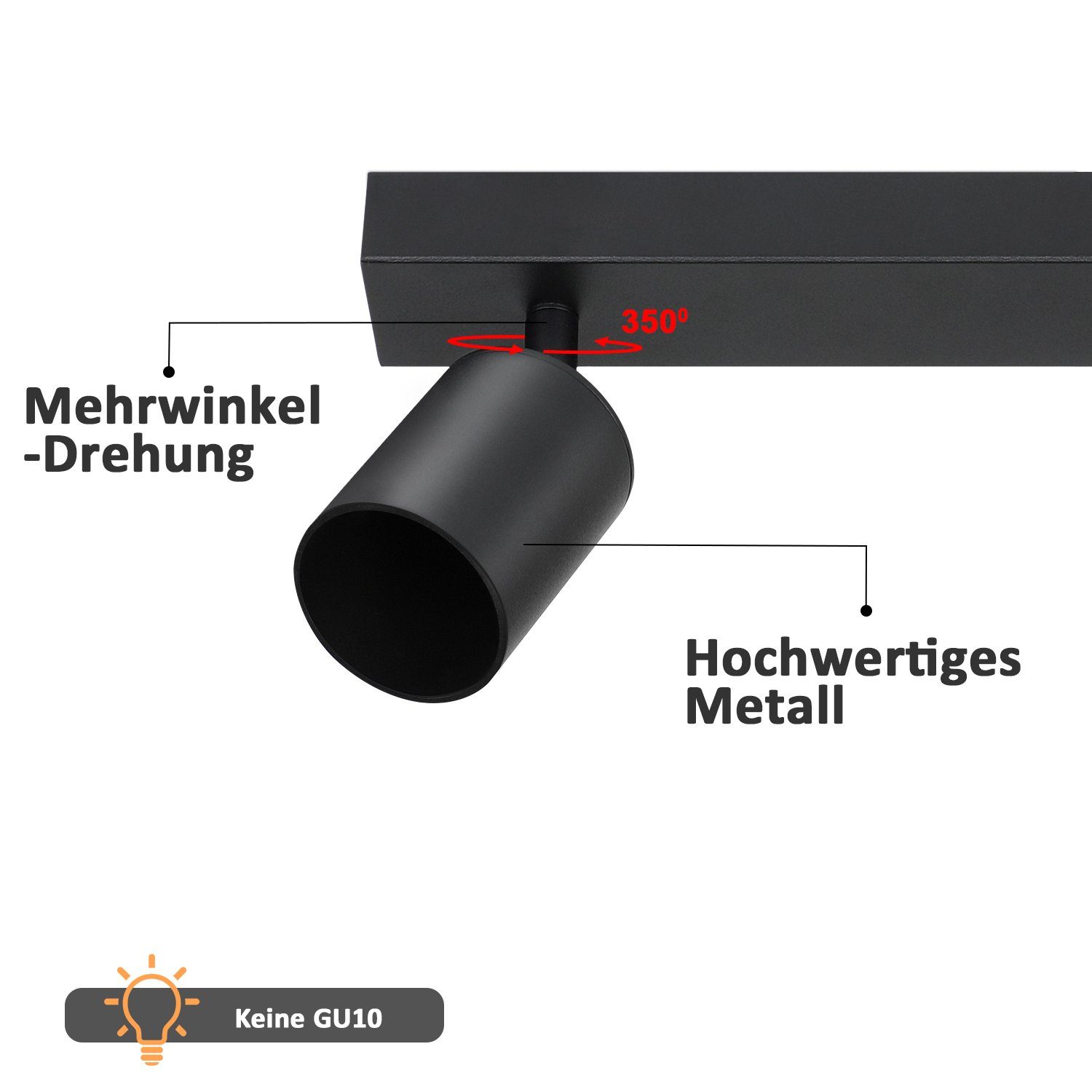 NETTLIFE 3 focos máx.25w LED Candeeiro de teto preto GU10 Candeeiro de moderno giratório de 350° Candeeiro de parede industrial para sala de estar, - 6