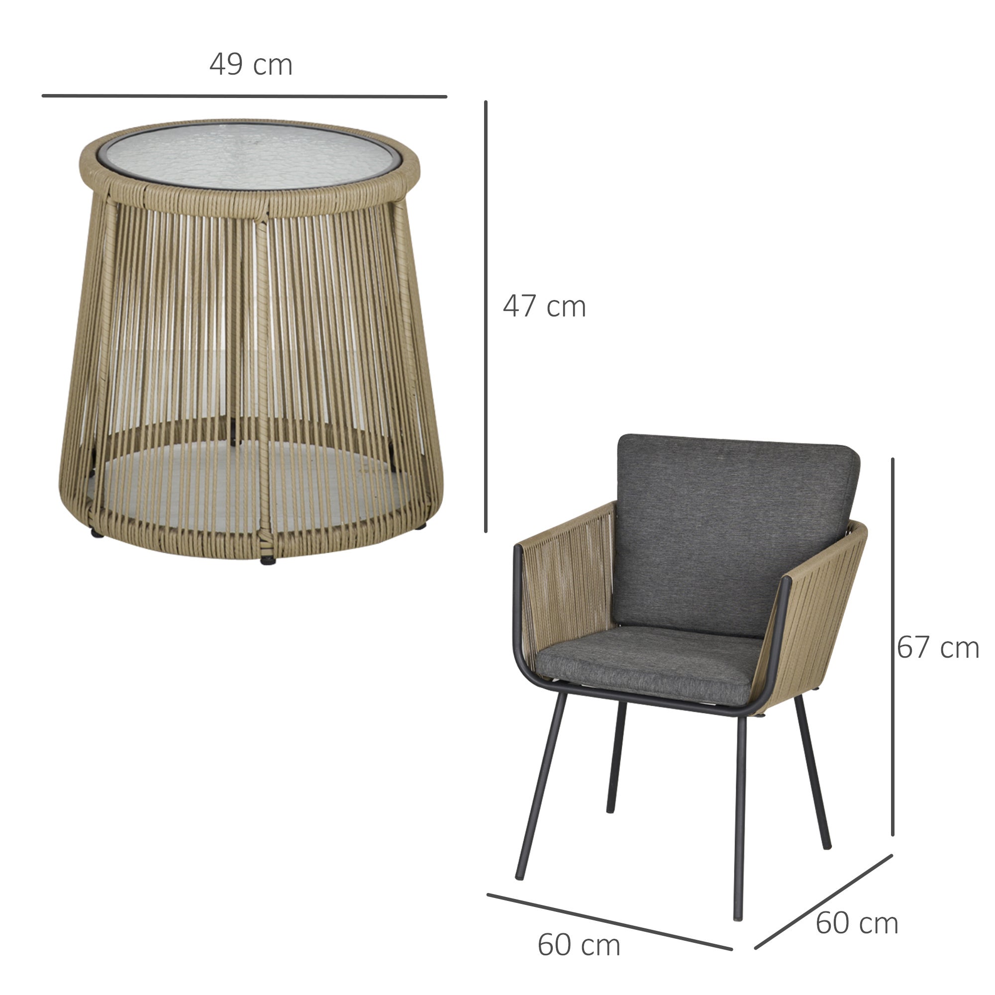 Conjunto de Jardín Outsunny Acero, Ratán Café 60x60x67 cm - 3