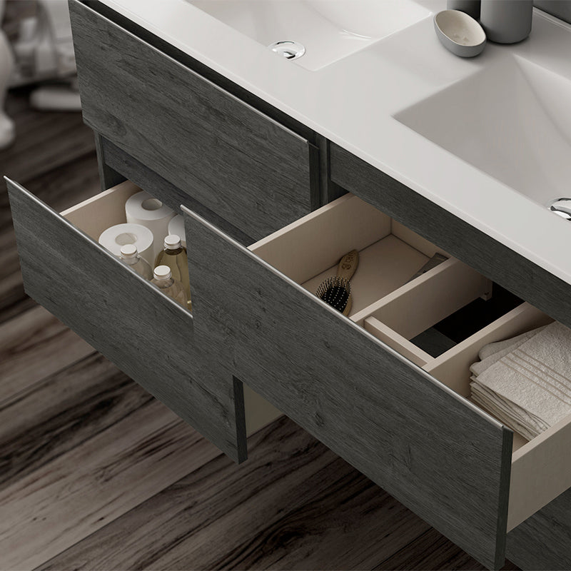 Ensemble meuble de salle de bain 120cm double vasque + colonne de rangement - BALEA - ebony (bois noir) - 3