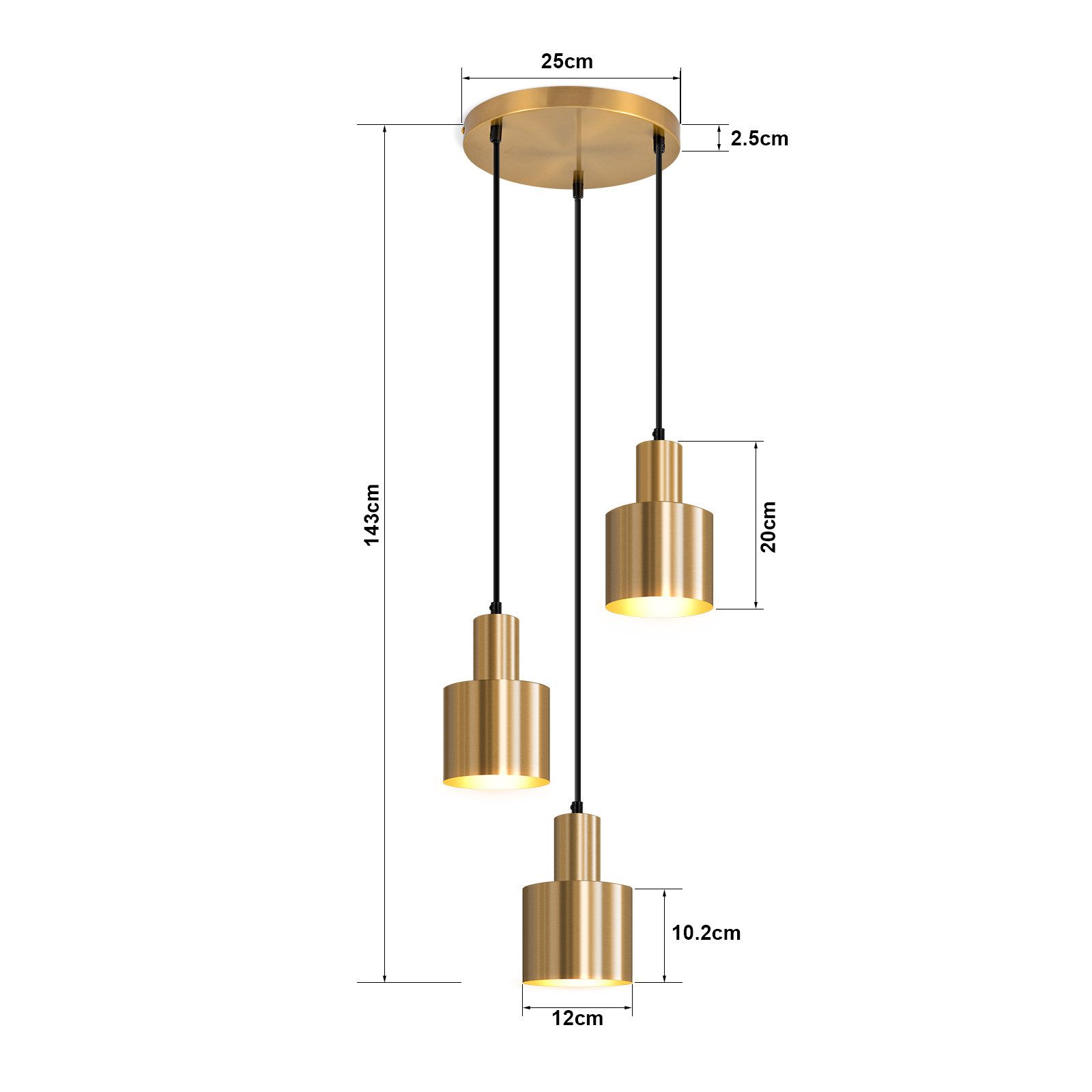ZMH Lampada a sospensione sala da pranzo 3 fiamme oro E27 lampada a sospensione metallo camera da letto corridoio - 2