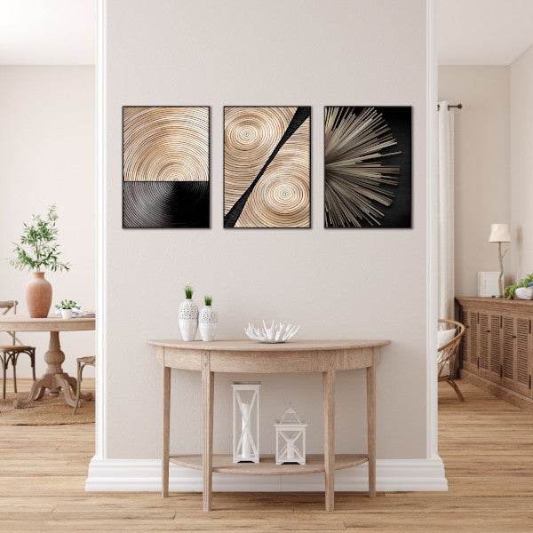 DekoArte - Quadri moderni soggiorno ARTE MINIMALISTA LEGNO 50x70 cm x3 pezzi - Quadri con cornice nero incluso - 8