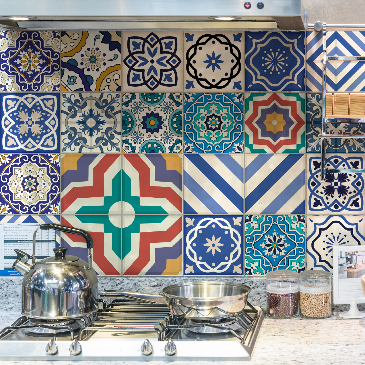 24 vinilos baldosas de cemento chiara - adhesivo de pared - revestimiento sticker mural decorativo - 24stickers15x15cm