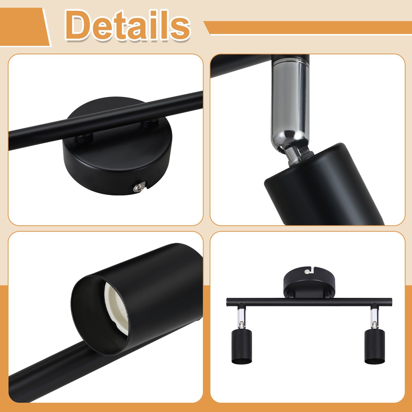 NETTLIFE 2 focos de techo LED negros giratorios 330° GU10, haz de pared para pasillo, dormitorio, salón - 5
