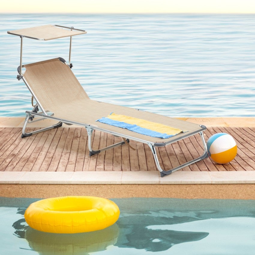 2 transats de piscines mer pliants avec pare-soleil California - 2