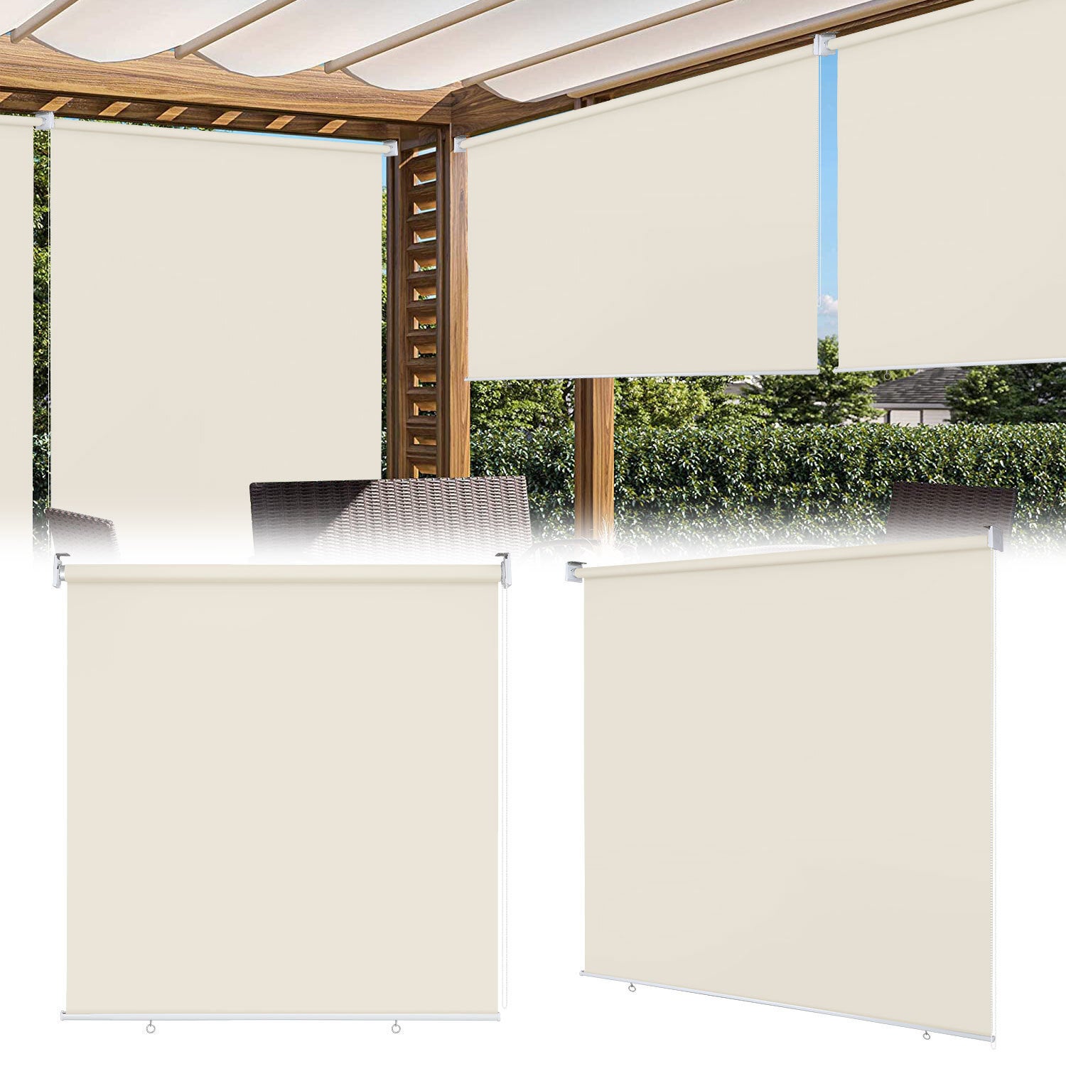 Zestaw 2 Rolety Pionowe 100x240 cm na Balkon Brise Vista Tela Wodoodporna Ociemniająca 80% Beżowy Fixation
